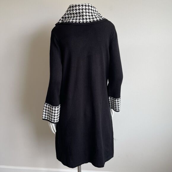 Eliza J Cowl Neck Sweater Dress Sz Large Black Houndstooth Modest Cocktail Party - Picture 9 of 15